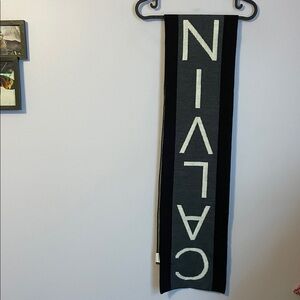 Calvin Klein Gray Black Spell Out Knit Scarf OS